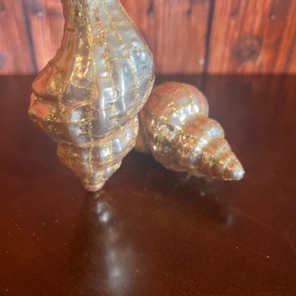 Glass seashell Christmas Ornament Rose‎ Gold Set Of 2 Elegant Holiday Decor